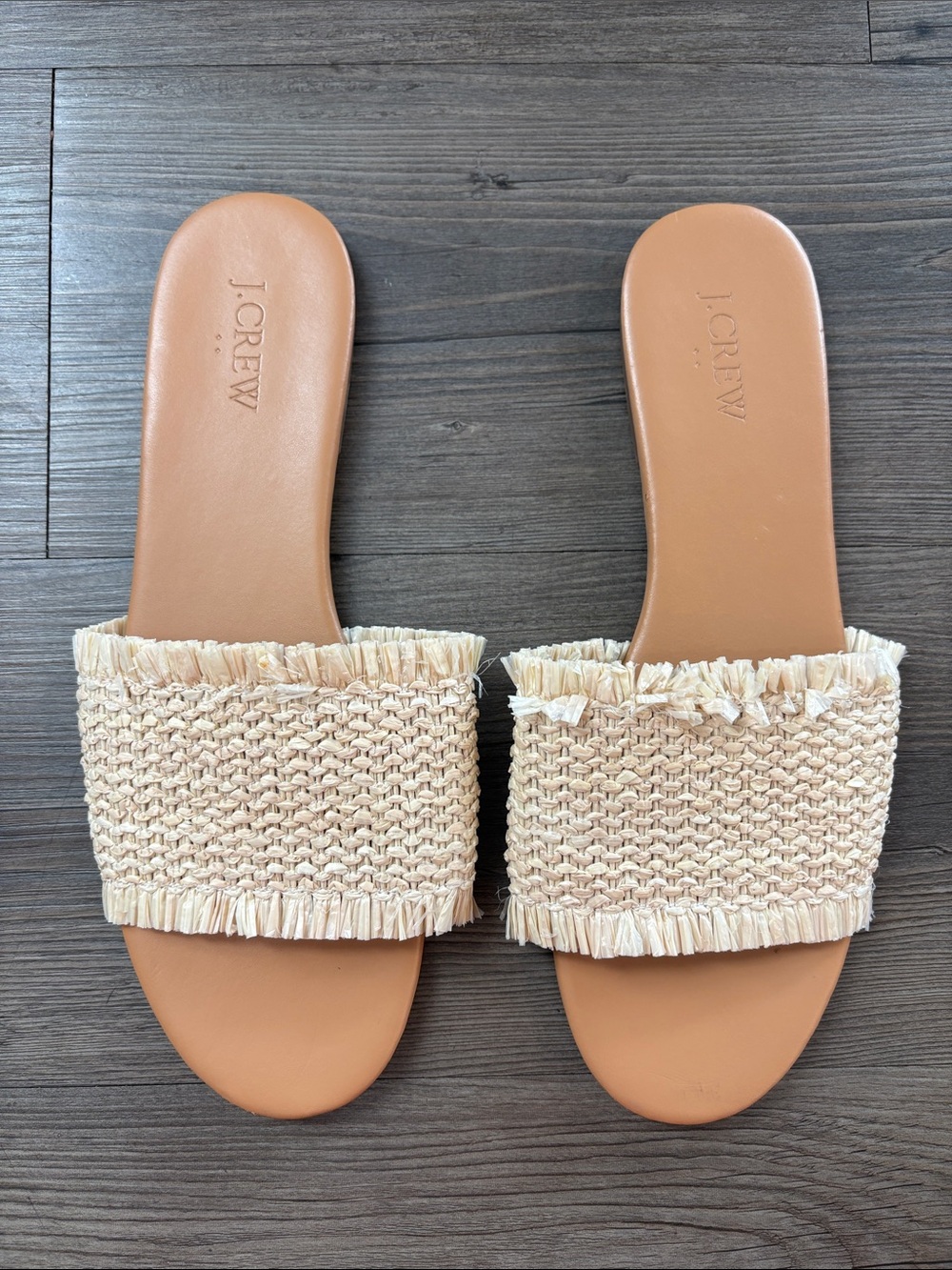 J. Crew Tan Raffia Slide Mules Size 9